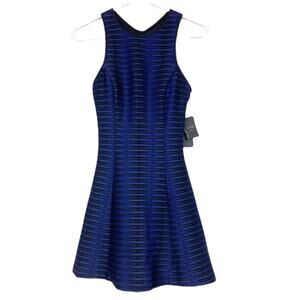Guess Black Blue Striped Skater Dress Sz 0